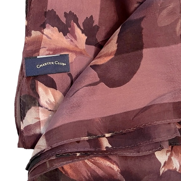 LIKE NEW Charter Club Silk Scarf with Leaf Design - Picture 3 of 5